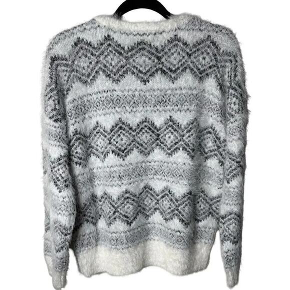 Cliché Fair Isle Fuzzy Eyelash Knit Sweater Soft Cozy Pullover Womens Size M - Picture 6 of 10